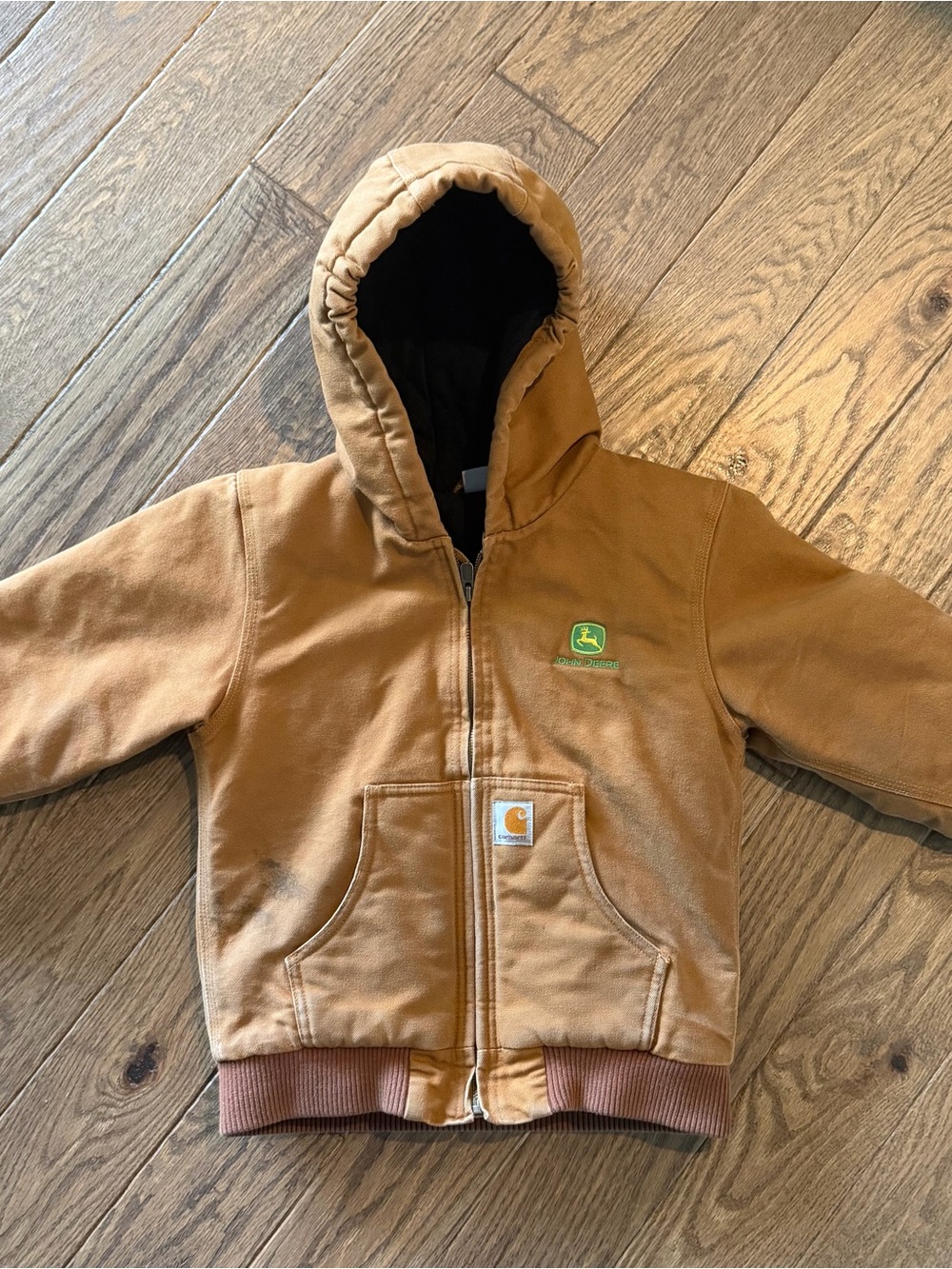 John Deere Carhartt Kids tan Hooded Zip Jacket
